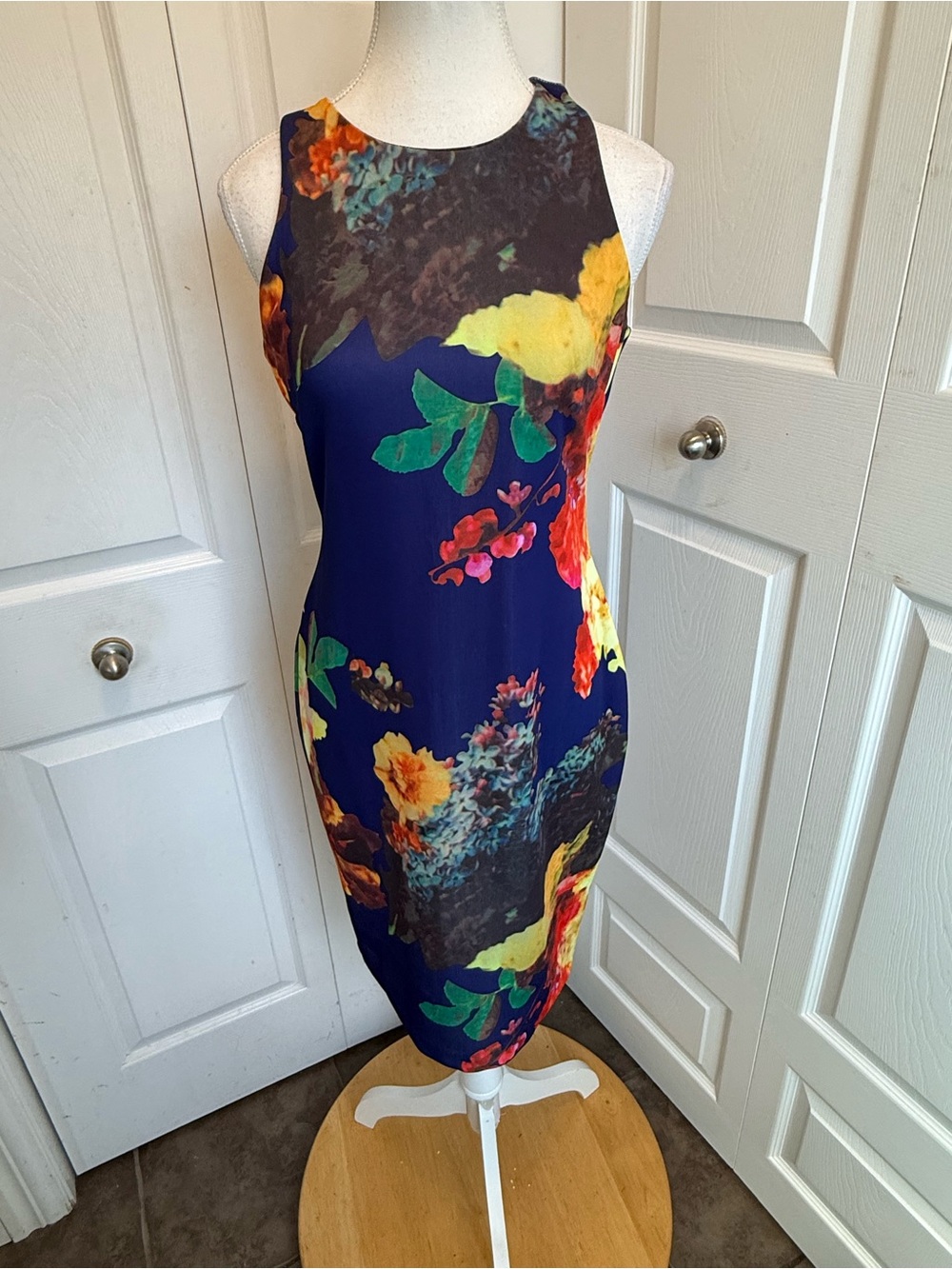New York & Company Navy Floral Midi Sheath Dress